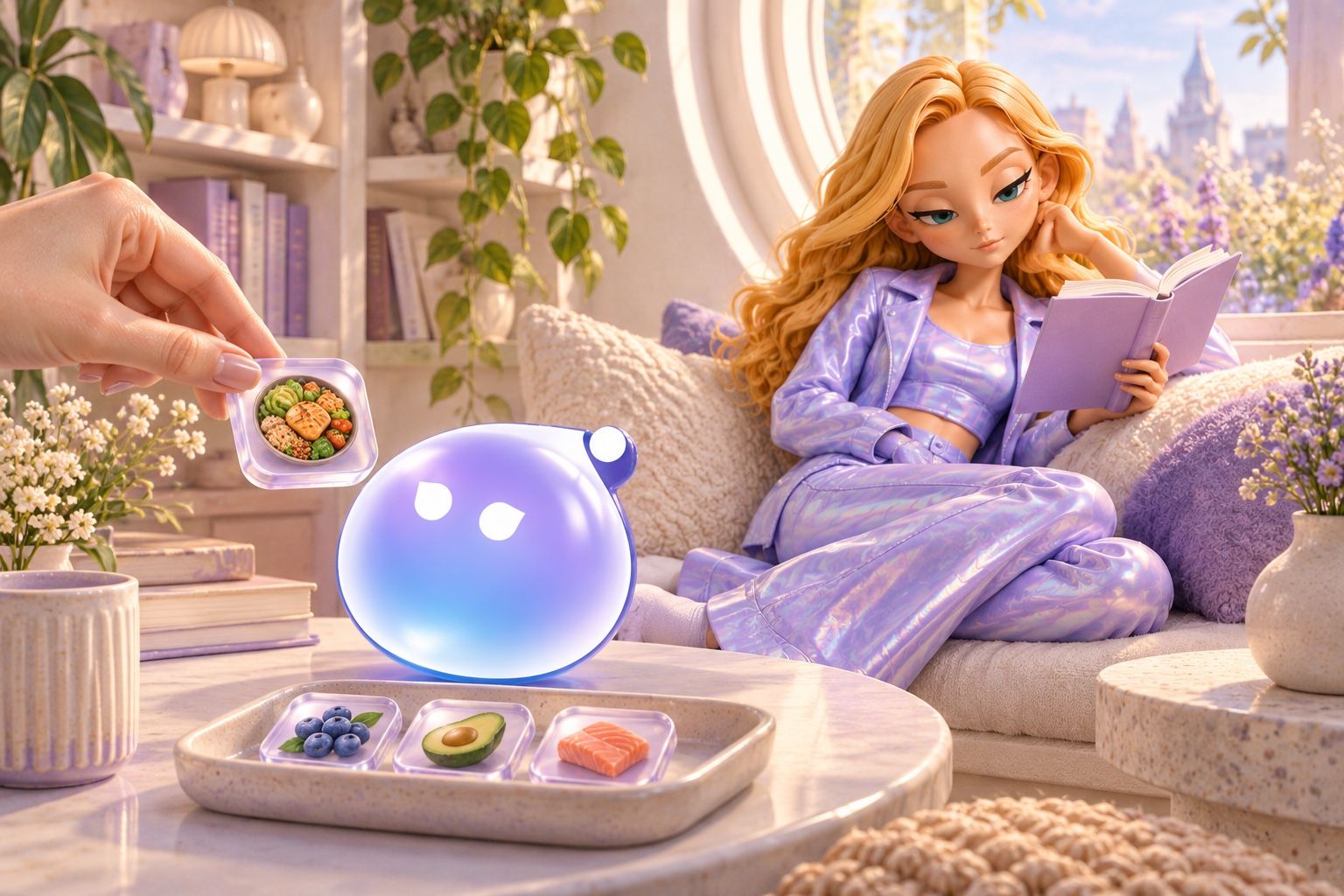 Genii receives a chosen lunch photo while Miia reads in her window seat